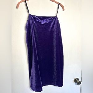 Purple Velvet Slip Dress with Floral Embroidery